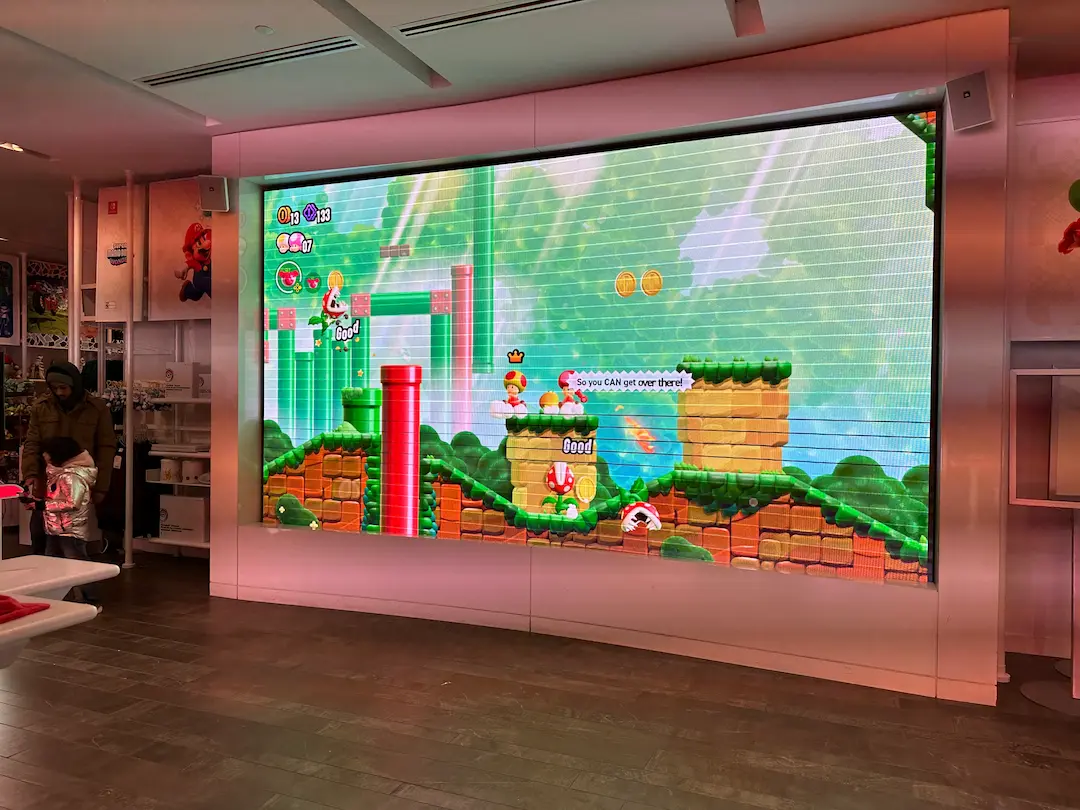 Ecran géant du premier étage du Nintendo Store, sur la 5ème avenue à New York