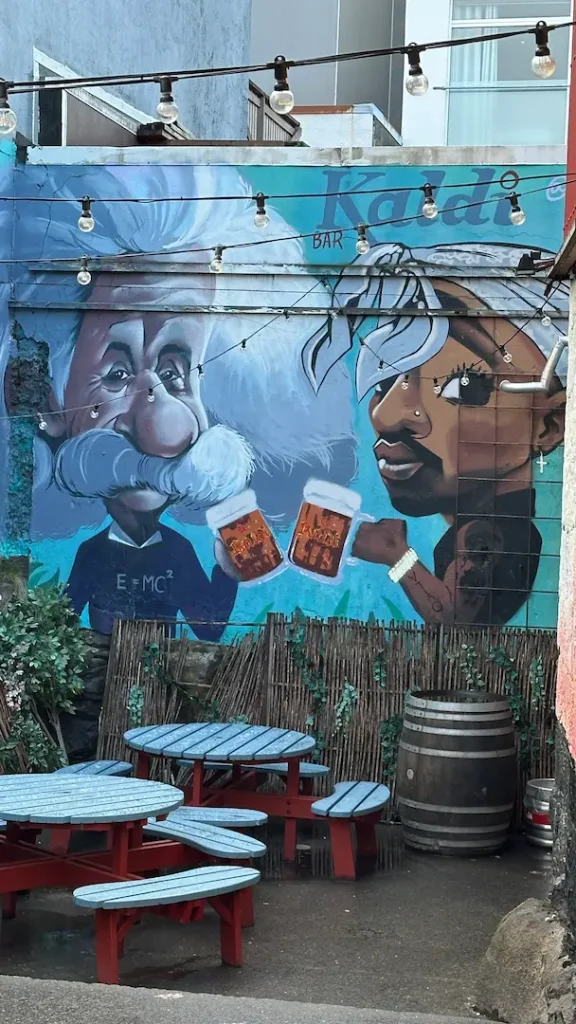 Fresque murale à Reykjavik représentant Einstein et 2 Pac en train de boire une bière, Reykjavik, Islande