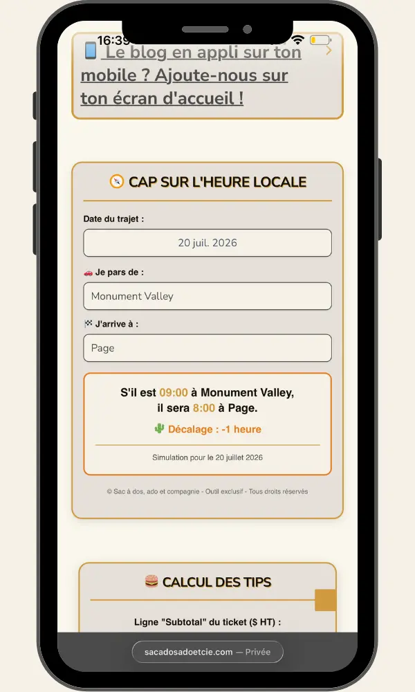 Calculateur décalage horaire Arizona Utah Ouest USA itinéraire road trip