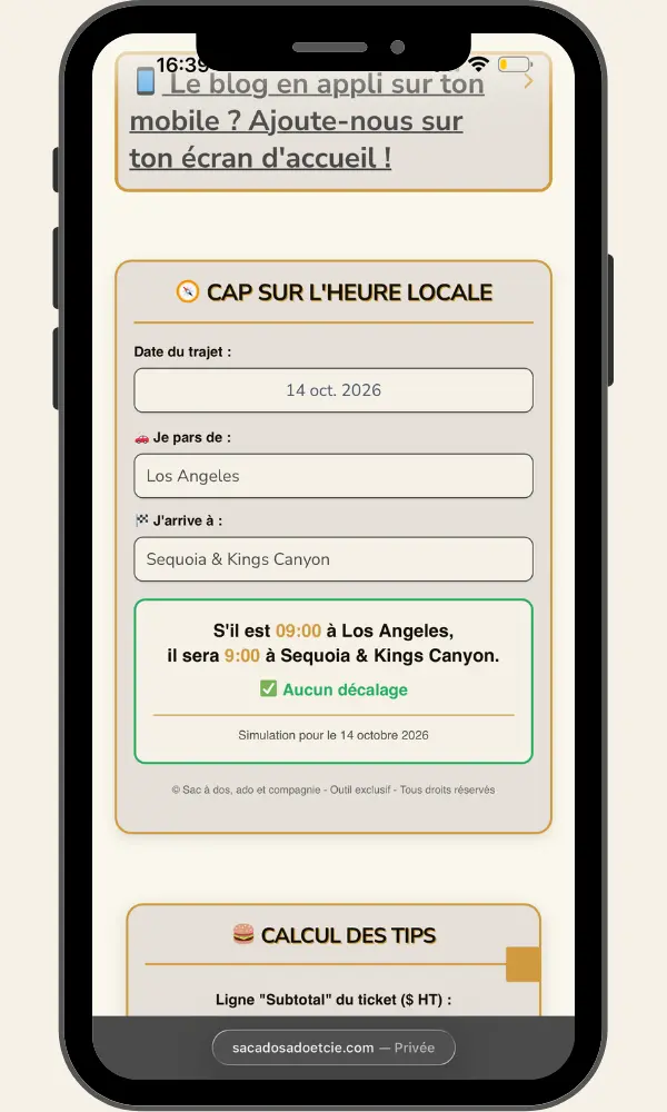 Calculateur décalage horaire Californie Nevada Ouest USA itinéraire road trip